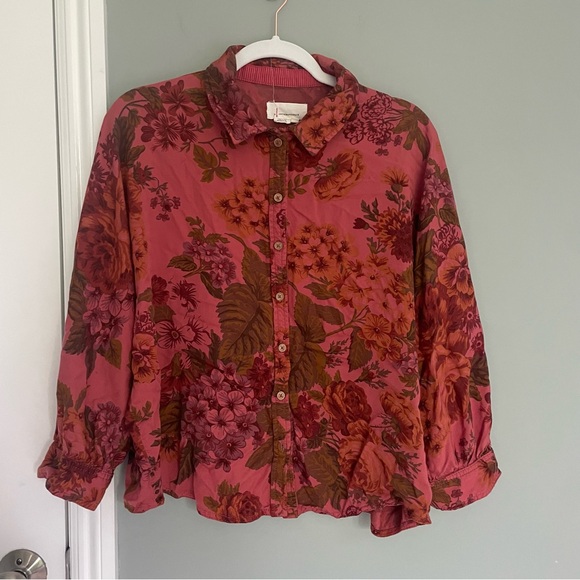 Anthropologie Tops - ANTHROPOLOGIE Halie Dolman-Sleeve Button Down Collared Floral Top